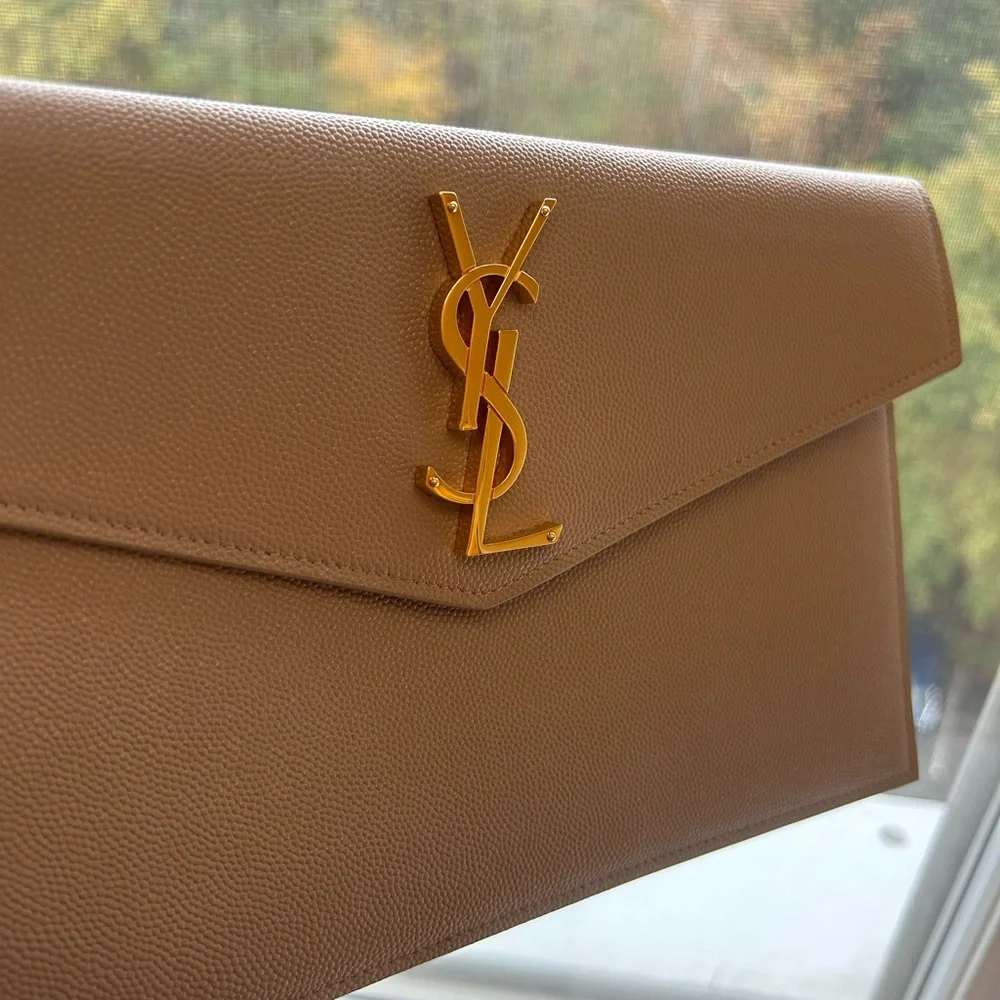 Saint lauren uptown clutch beige x gold like new. - Picture 1 of 6
